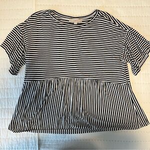 LOFT Black and White Striped Peplum Top